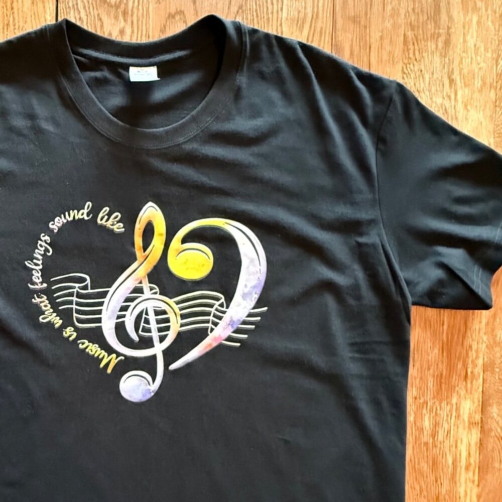 Music Graphic T Shirt Mens XL Womens 2XL Treble Clef Heart Quote Cotton USA